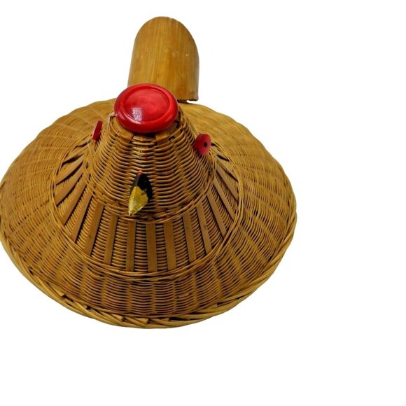 Vintage Rooster Chicken Woven Wicker Basket Lid - Picture 3 of 9